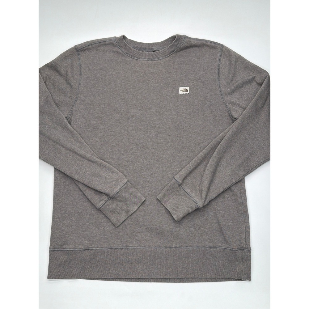 The North Face Mens Gray Crewneck Sweatshirt Fleece Pullover Logo Patch Large